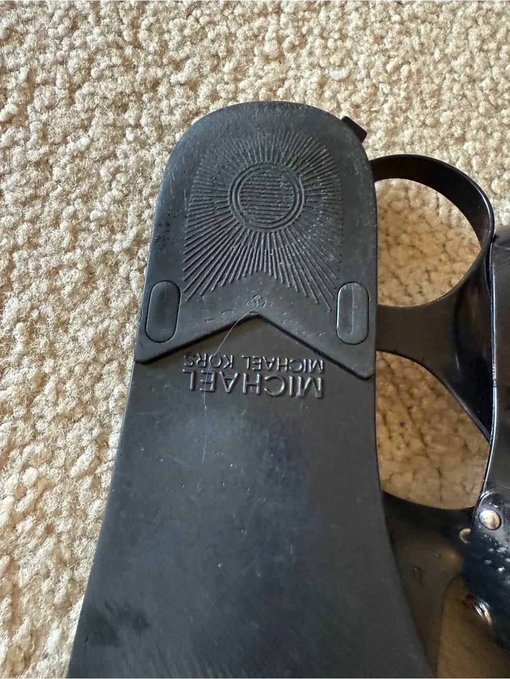 Michael Kors Black Jelly T-Strap Sandals with Logo Plaque